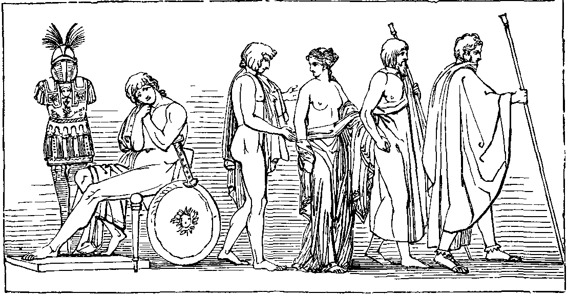 Illustration: THE DEPARTURE OF BRISEIS FROM THE TENT OF ACHILLES.