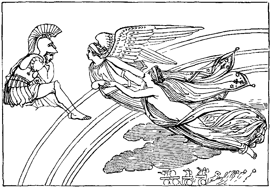 Illustration: VENUS, WOUNDED IN THE HAND, CONDUCTED BY IRIS TO MARS.