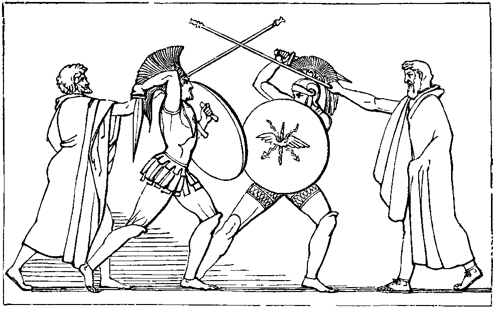 Illustration: HECTOR AND AJAX SEPARATED BY THE HERALDS.