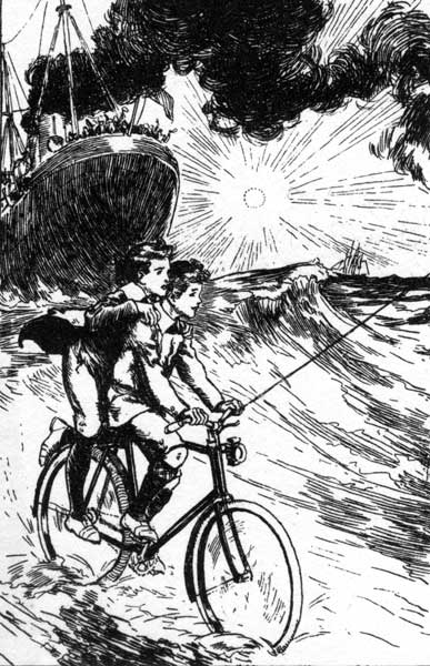 'The bicycle started, Billy in the saddle and Harold on
the step.'Page 165.