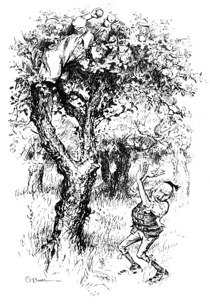 '"Take that," cried he, aiming an apple at the old man's
head.'Page 307.