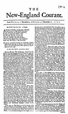 First page of The New England Courant of Dec. 4-11, 1721.